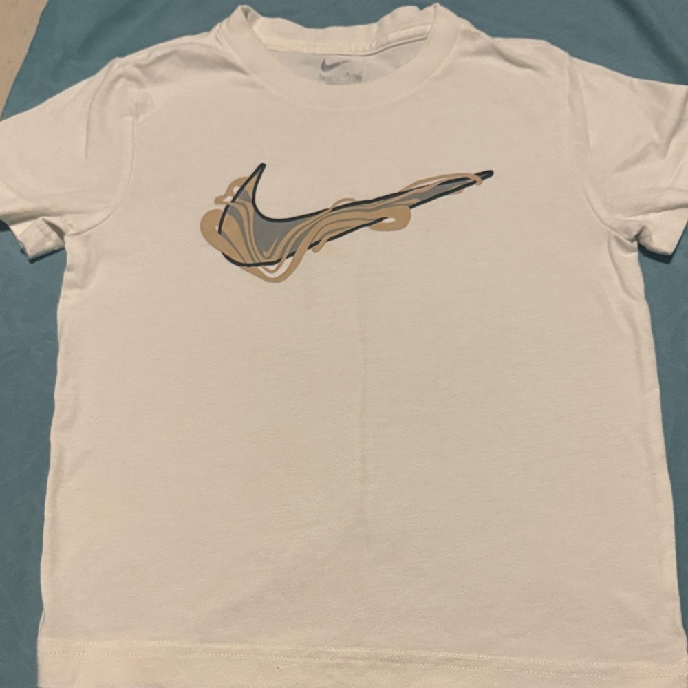 Nike White Tee with Artistic Swoosh